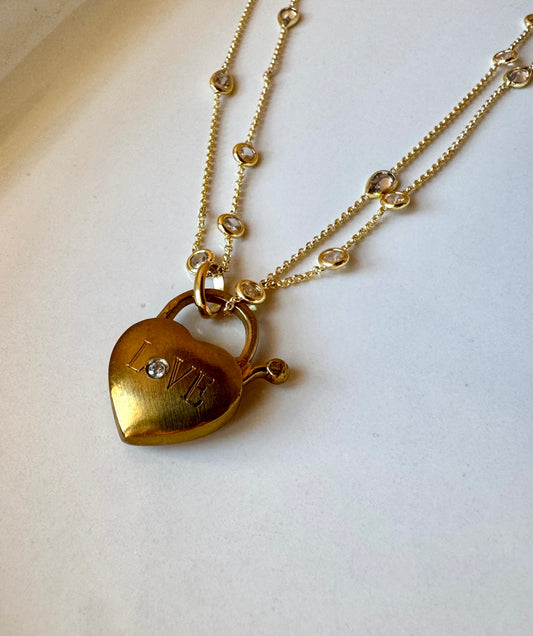 Collana rosario zirconi e lucchetto a cuore con incisione L|UNA