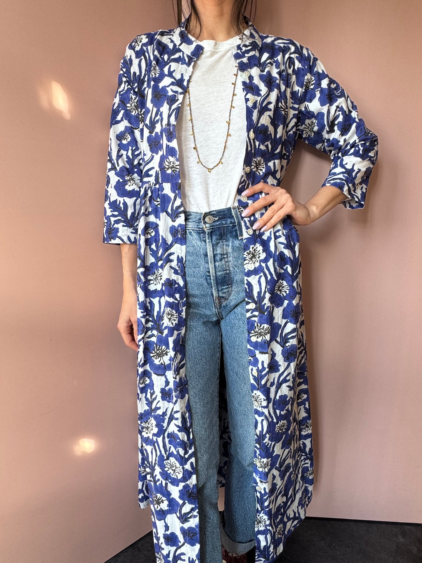 Abito/kimono coreana Fiori Blu Xiwikj