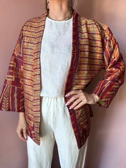 Giacca/Kimono in seta bordeaux taglia unica