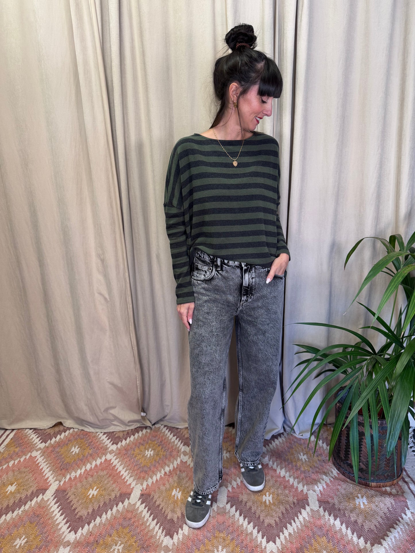 Maglia Boxy a righe foresta Neirami