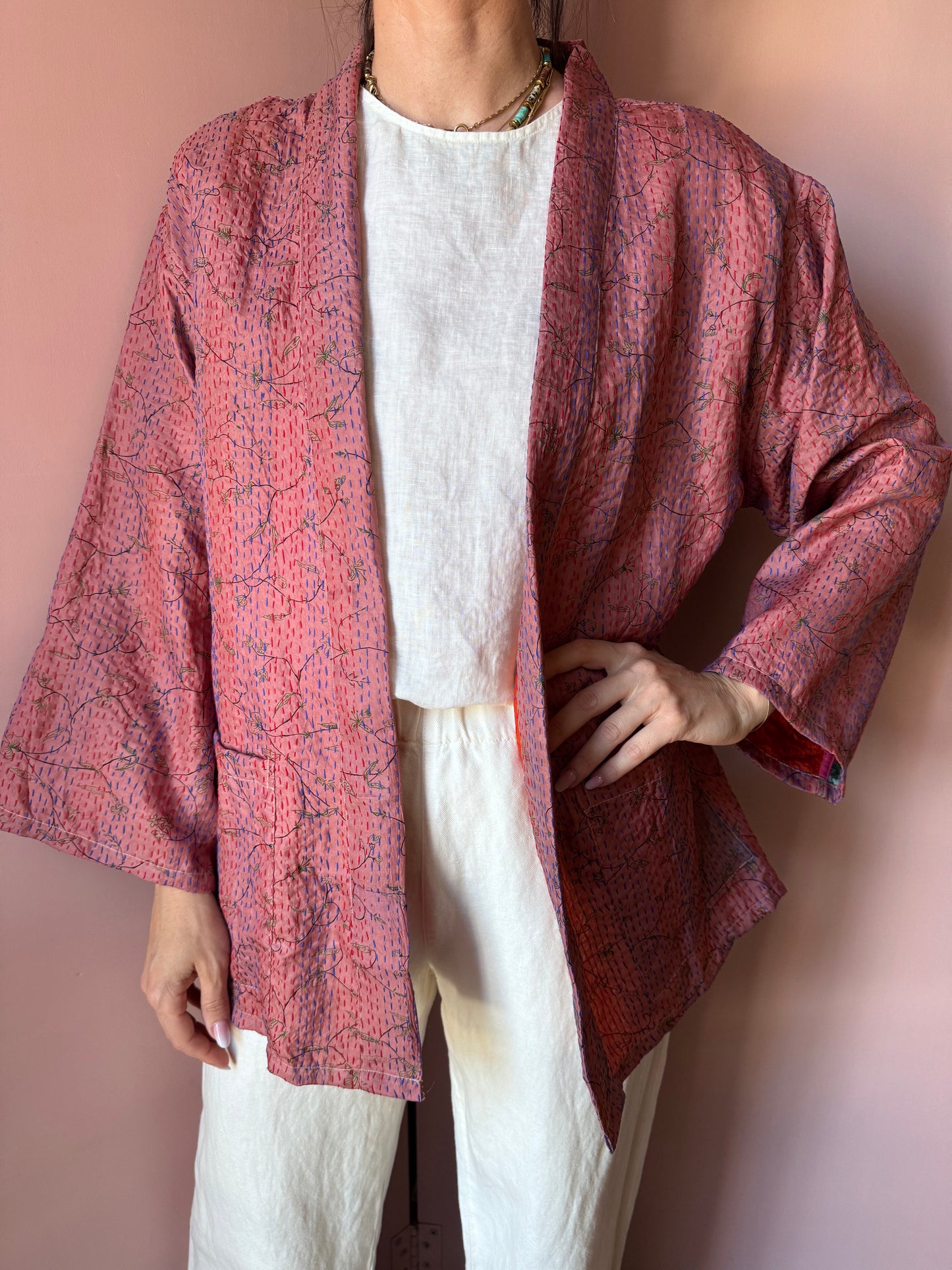 Giacca/Kimono in seta rosa taglia unica