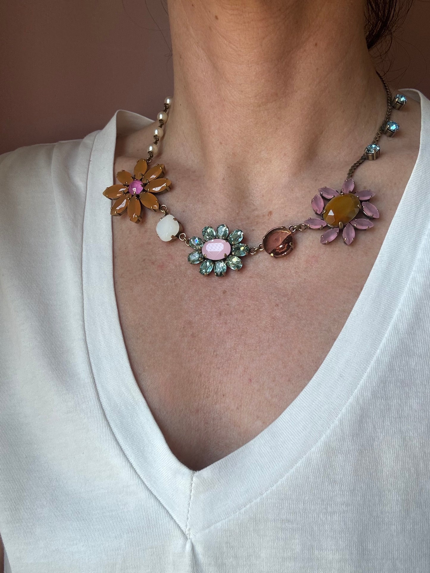 Collana mix fiori rosa e acqua UNIQUE