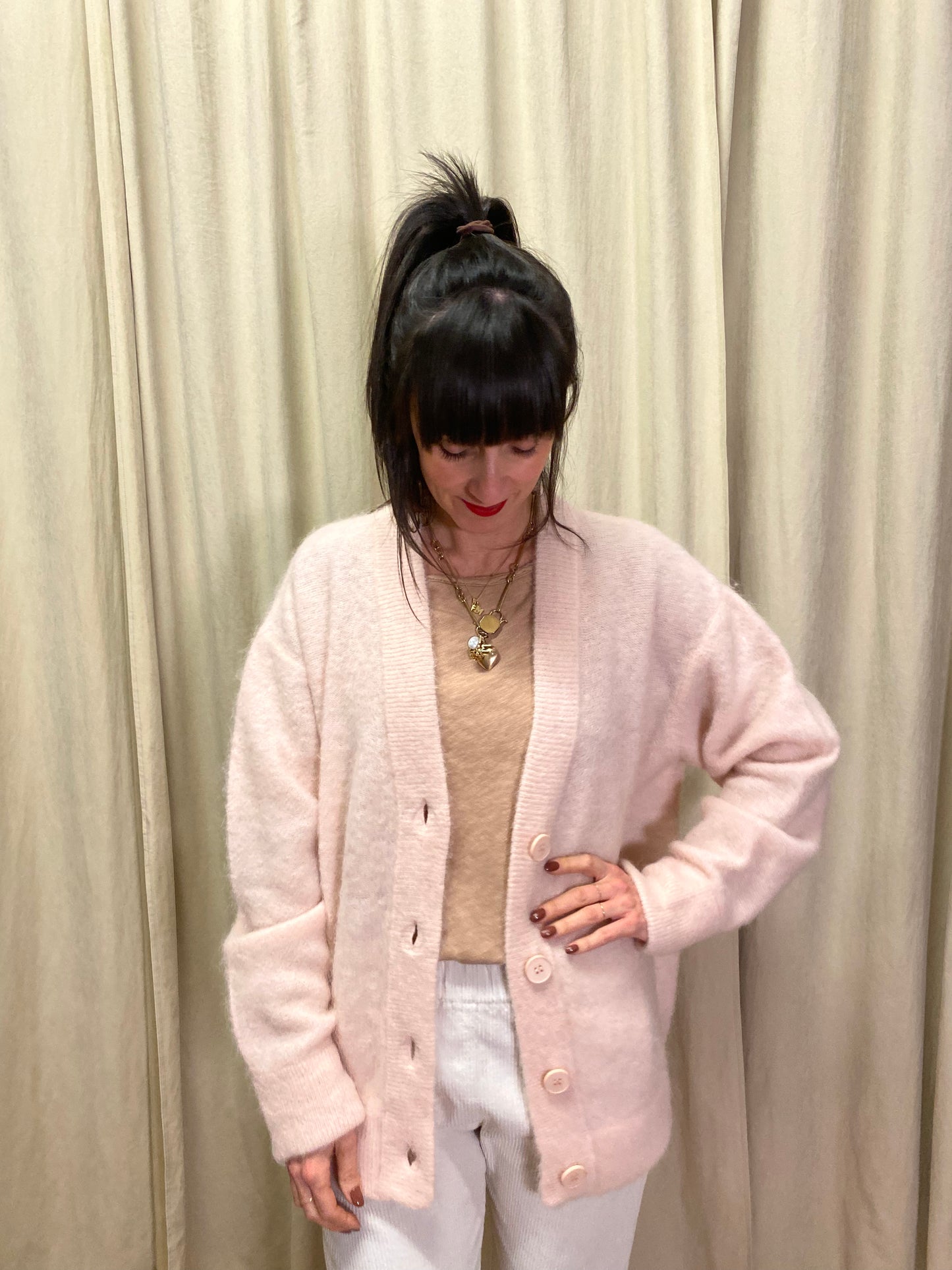 Cardigan con bottoni rosa chiaro American Vintage