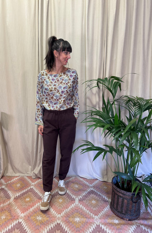 Pantaloni con elastico in vita prugna BOTTEGA CHILOMETRI ZERO
