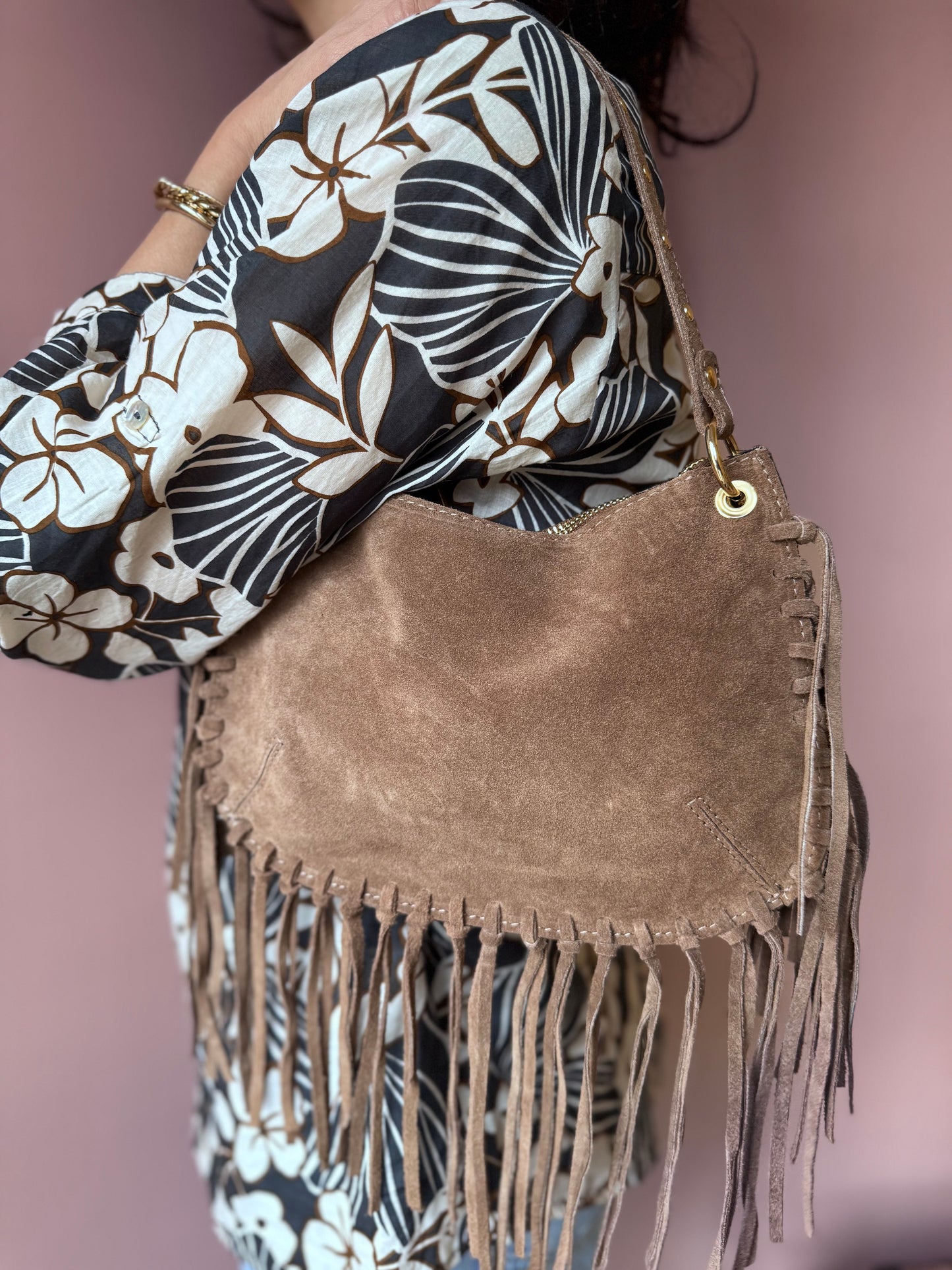 Borsetta frange beige