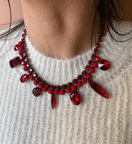 Girocollo doppio giro strass e mix castoni Rosso Unique