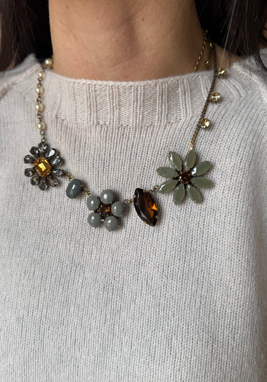 Girocollo mix fiori grigio/salvia Unique