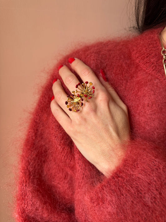 Anello due fiori con pistilli smaltati Unique