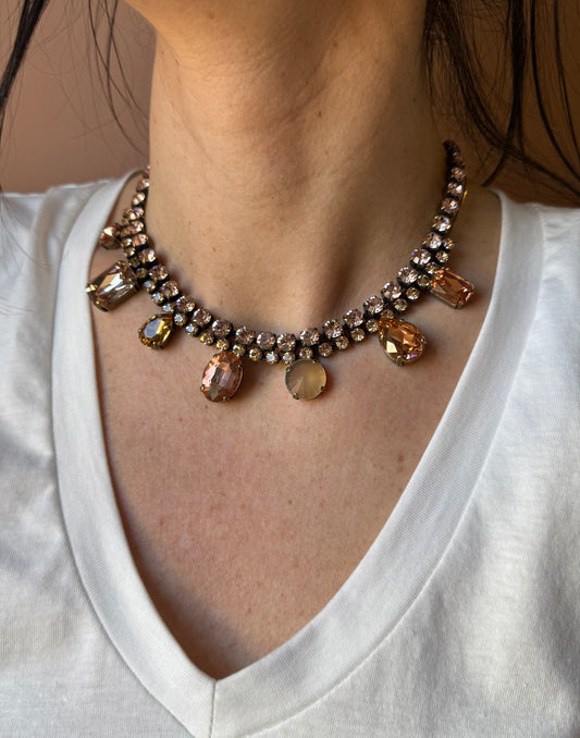 Girocollo doppio giro strass e mix castoni rosa Unique