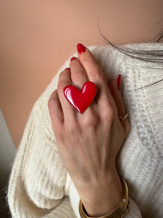 Anello Cuore smaltato rosso Unique