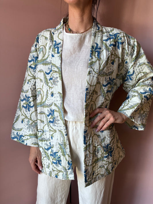 Giacca/Kimono bianco e azzurro taglia unica