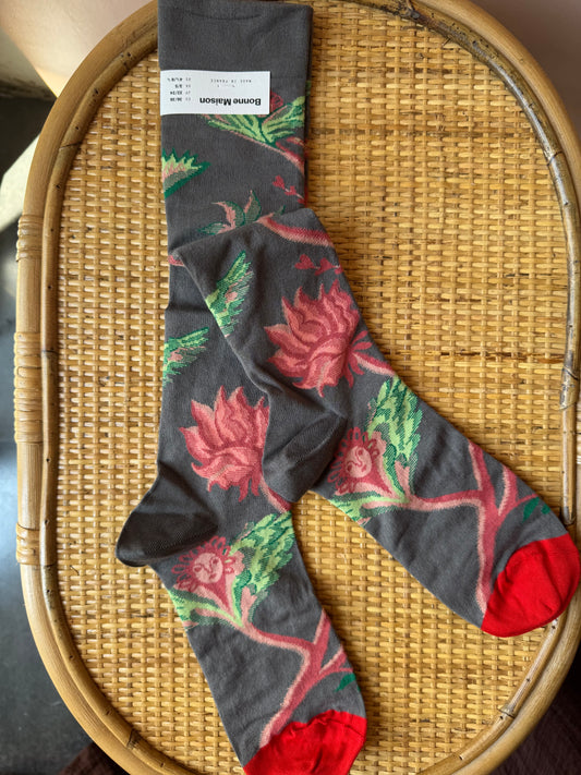 Calze lunghe fiori grigio Bonne Maison