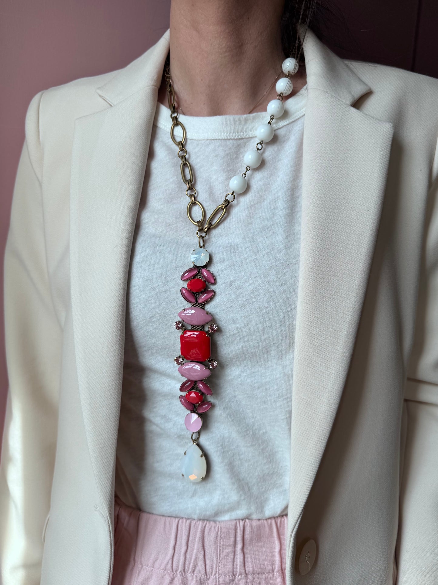 Collana Pavé rosso e rosa UNIQUE
