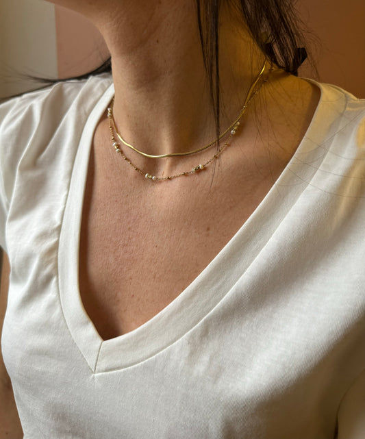 Girocollo scia dorata con perle