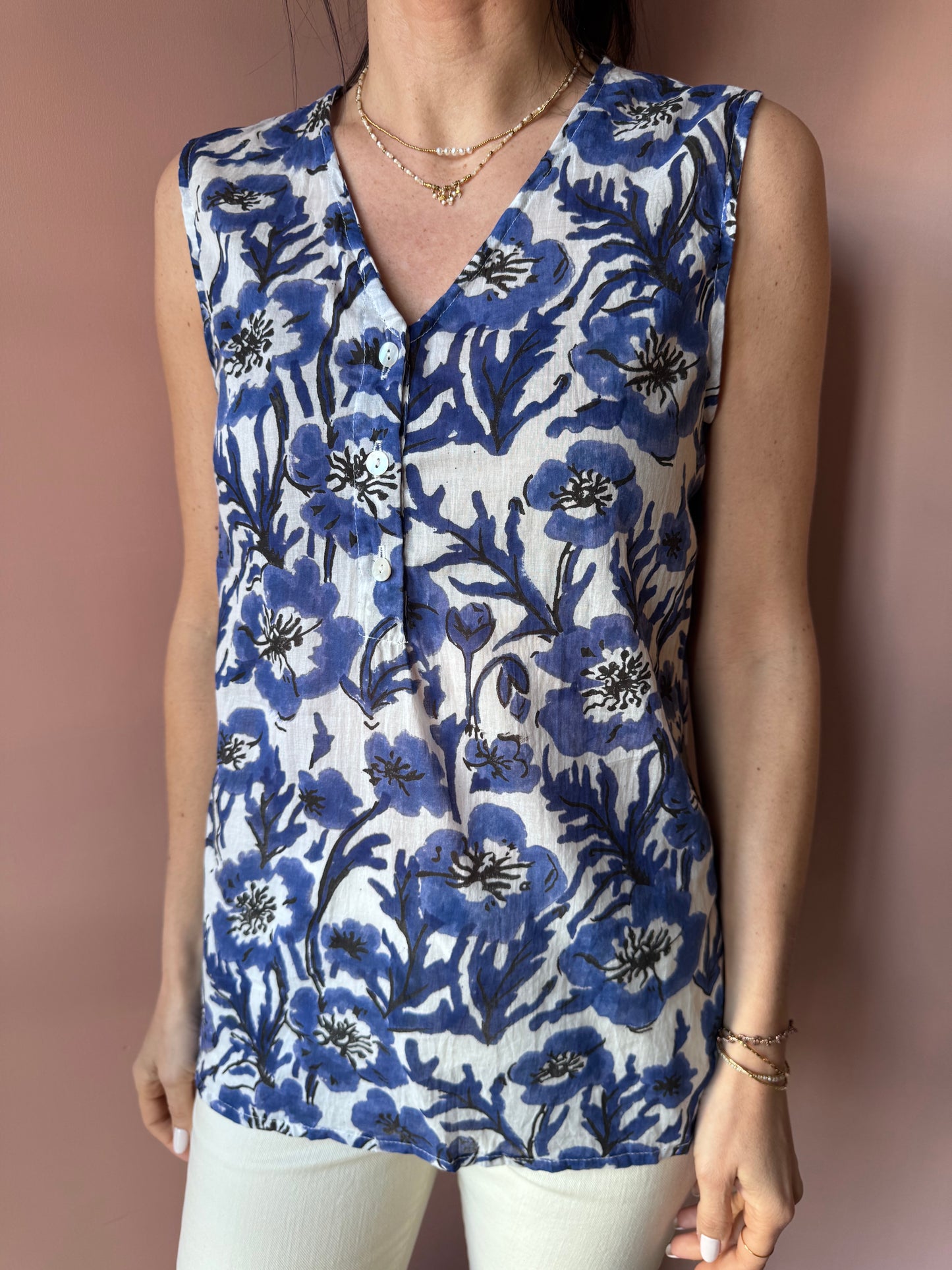 Top Fiori Blu XIWIKJ