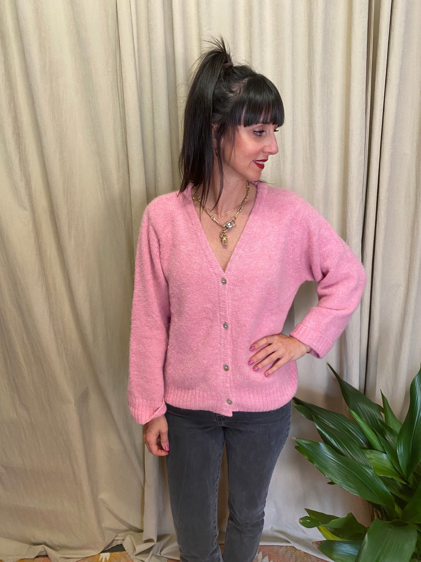 Cardigan bottoni rosa American Vintage