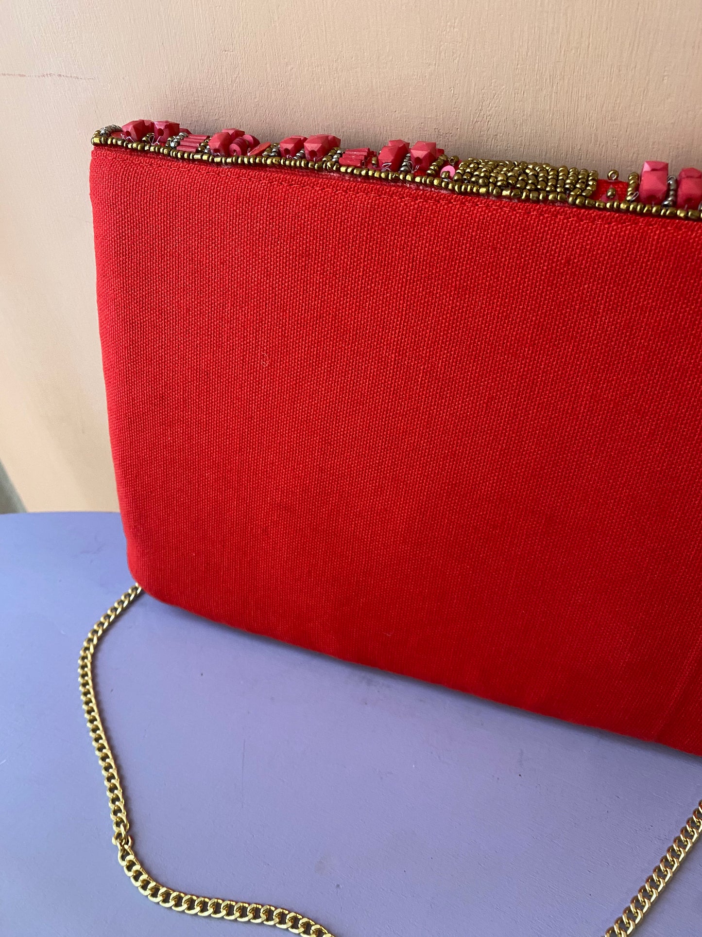 Pochette perline e paillettes rosso/fucsia