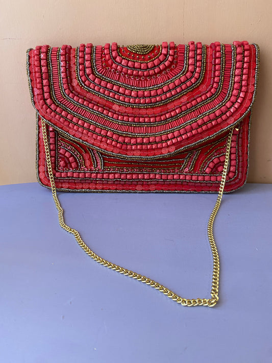 Pochette perline e paillettes rosso/fucsia