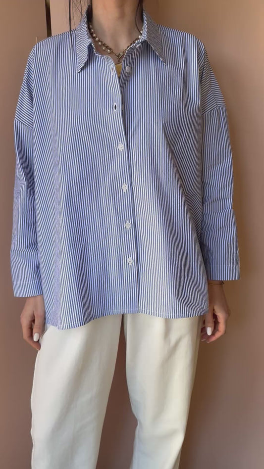 Camicia Accesa riga azzurro MamaB