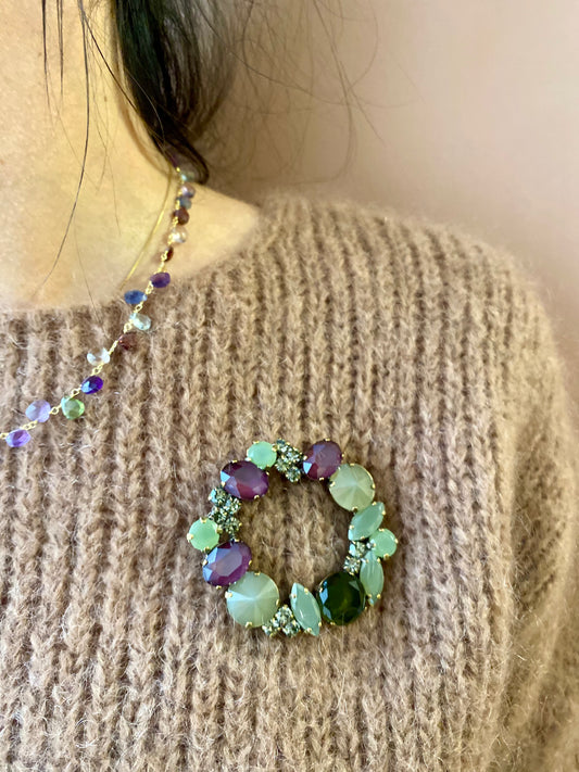 Spilla rotonda resine e strass