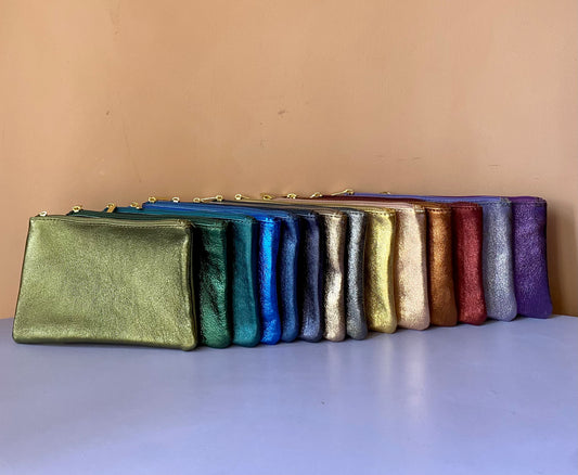 Pochette in pelle metallizzata Tg.L